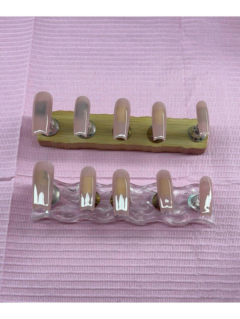 Long square Press on nails solid color nude handmade custom